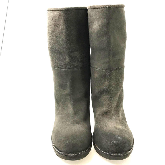 Banana Republic Boots Womens 7.5 Grey Suede Block Heel Fold Down Leather Shoes - Picture 7 of 12